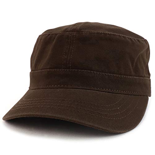 Trendy Apparel Shop Cotton Army Cap Military Flat Top Adjustable Baseball Cap - color: Brown