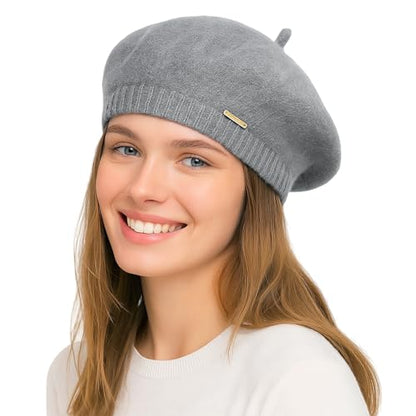 Yanmucy Beret Hat Women Girl, Fluffy Knitted French Beret Warm Classic Beanie Hats Cap for Ladies Men Winter Autumn - color: Deep Grey
