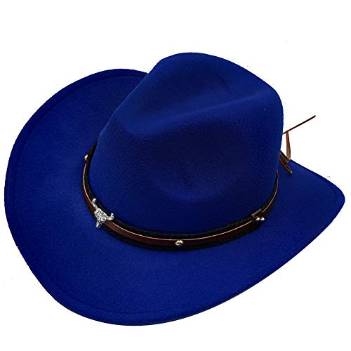 Men & Women's Fur Felt Cowboy Hat Wide Brim Western Outback - color: Blue