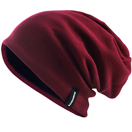 VECRY Mens Slouchy Beanie Knit Skull Cap Long Baggy Hip-hop Winter Summer Hat B305 - color: Solid Claret, size: Large