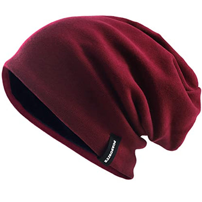 VECRY Mens Slouchy Beanie Knit Skull Cap Long Baggy Hip-hop Winter Summer Hat B305 - color: Solid Claret, size: Large