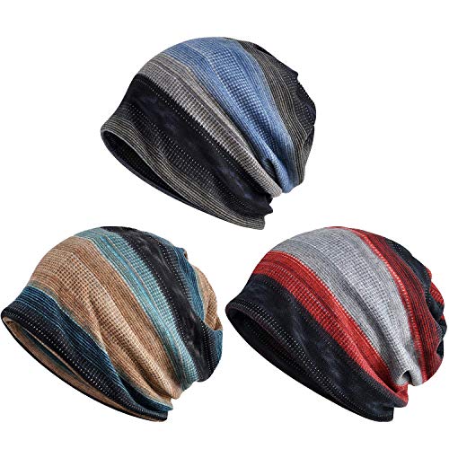 Zando Slouchy Dwarf Beanie Hats for Women Men - Breathable Cozy Cotton Sleep Cap Thin Chemo Headwear for Hip-Pop Halloween - color: A Blue Red Light Blue