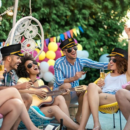 dodowin Captain Sailor Hat Set for Women Men, Yacht Rock Party Costume 4pcs - style: Black Captain Hat Set