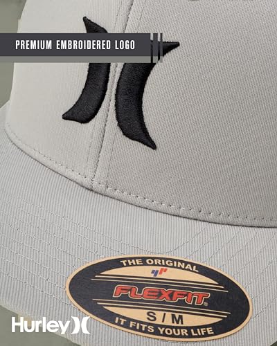 Hurley Mens Textured Fitted Baseball Cap, Moisture Wicking, Curved Brim - color: Cool Grey, size: Small-Medium