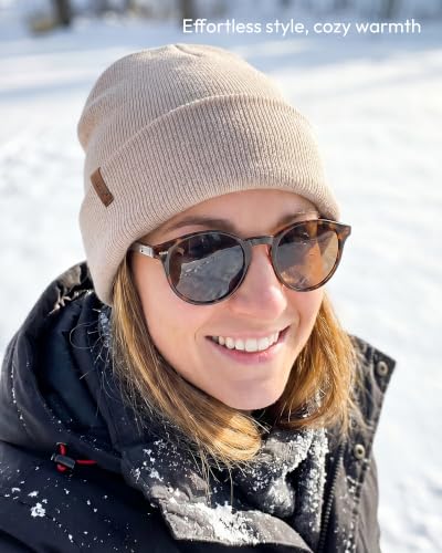 Beanie for Men Women, Winter Double Layer Warm Hat Skull Cap - color: Beige