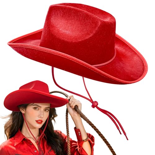 Cowgirl Hat,Western Cowboy Hats Wild West Classic Wide Brim Headwear for Men Women Halloween Cosplay,Themed Party - style: Red Cowgirl Hat