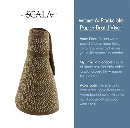 Scala Women's Packable Paper Braid Visor - color: Toast