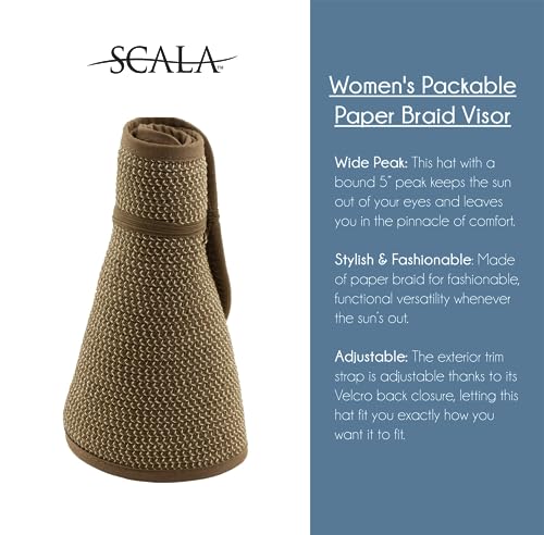 Scala Women's Packable Paper Braid Visor - color: Brown/Natural