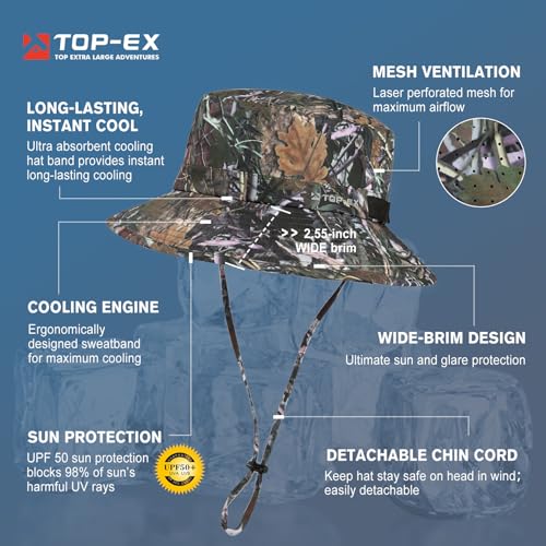 Camo Mens Wide Brim Golf Bucket Cooling Sun Hat L XL Extra Large Size UV Protection Camouflage Boonie Sunhat Summer Hiking Outdoor Fishing SPF50