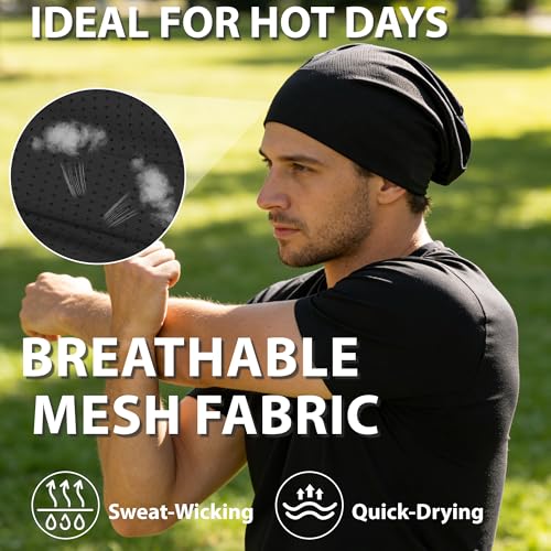 Qearl 3 PCS Slouchy Beanie, Cooling Skull Caps Cycling Sport Caps for Men