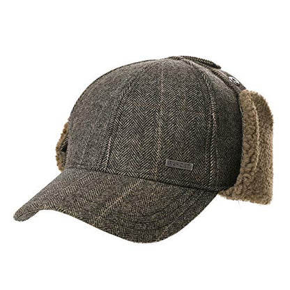 TOP-EX Oversized XL/XXL Unisex Wool Blend Winter Trapper Hat Baseball Cap Fleece Earflaps Fleece Lined - color: Brown(fleece), size: Medium