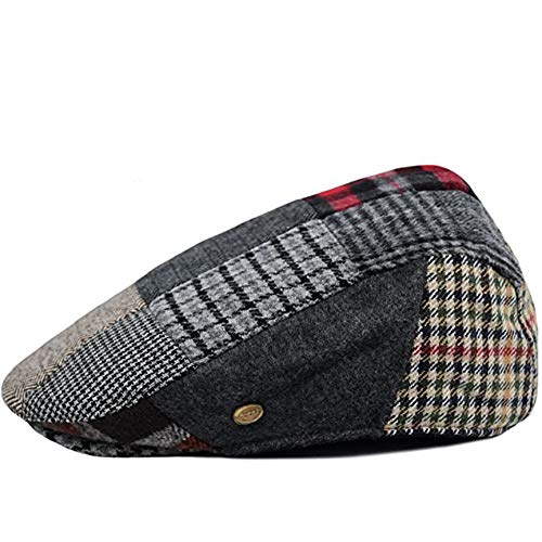 EPOCH Men's Herringbone Wool Tweed Newsboy Ivy Cabbie Driving Cap - color: Iv1580patch, size: Medium