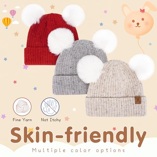 FZ FANTASTIC ZONE Toddler Kids Winter Hat Beanie Pompom Warm Fleece Baby Hats 0-6 12 Months 1 2 3 4 Year Old Girls Boys Gifts - color: Beige