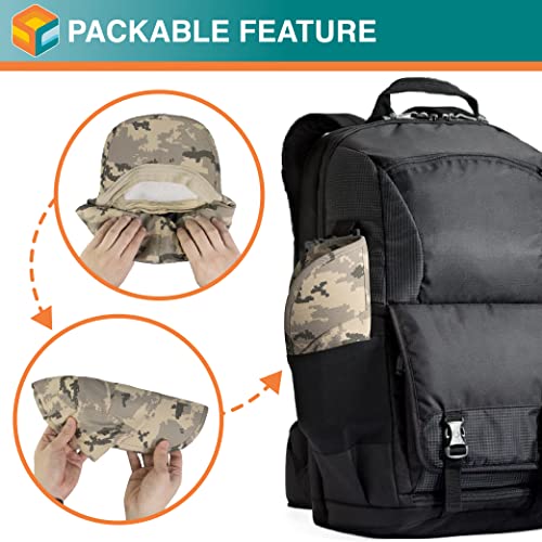 SUN CUBE Fishing Sun Hat with Neck Flap & Face Cover, Wide Brim UPF50+ Cap - color: Camo Grey