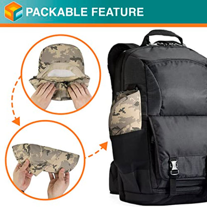 SUN CUBE Fishing Sun Hat with Neck Flap & Face Cover, Wide Brim UPF50+ Cap - color: Camo Grey
