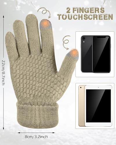 Syhood 4 Pcs Hat and Glove Set Winter Beanie and Glove Set - color: White and Beige