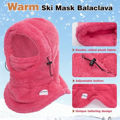 Kids Balaclava Ski Mask Windproof Hooded Face Mask Thermal Fleece Winter Hat for Boys Girls - color: Light Grey