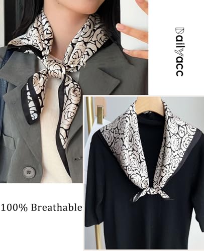Dailyacc Hair Bandanas Scarf For Women Lightweight Fashion Neck Silk Satin Head Scarves For Sleeping Handbags Scarf - color: 28-black Peony/27.5*27.5in
