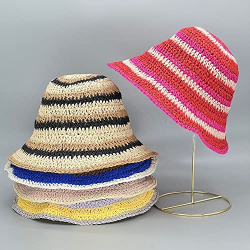 WITHMOONS Women Cap Straw Crochet Sun Summer Bowler Foldable Bucket Hat YZH0158 - color: Black