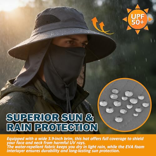 Wide Brim Sun Bucket Hat, Waterproof Boonie Hat for Men & Women - color: 07 Dark Grey