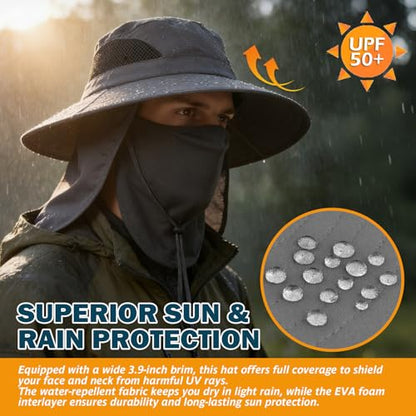 Wide Brim Sun Bucket Hat, Waterproof Boonie Hat for Men & Women - color: 07 Dark Grey