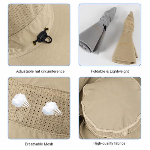 HUAMULAN Men Wide Brim Sun Hat Summer Outdoor Women Bucket Fishing Hats - color: D4-beige