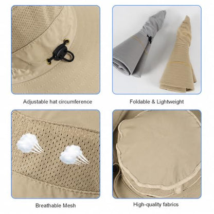 HUAMULAN Men Wide Brim Sun Hat Summer Outdoor Women Bucket Fishing Hats - color: D4-beige