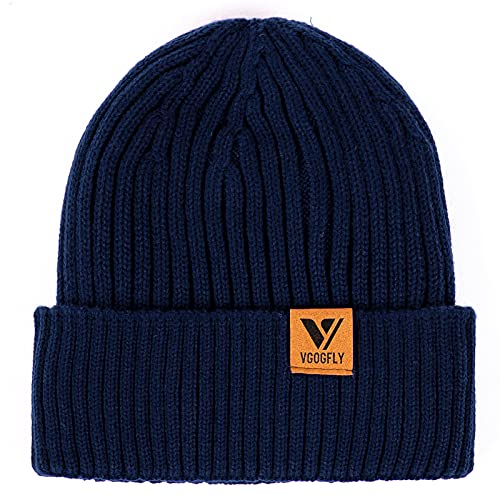 Vgogfly Lined Men Beanie Slouchy Knit Skull Cap Warm Stocking Hats Guys Women Striped Winter Beanie Hat - color: Navy
