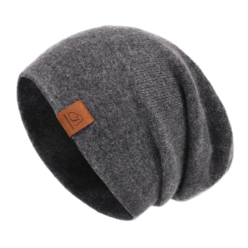 jaxmonoy Slouchy Knit Beanies Winter Hats for Women Men Soft Warm Reversible Slouch Cuffed Skull Knitted Beanie Cap - color: Dark Grey