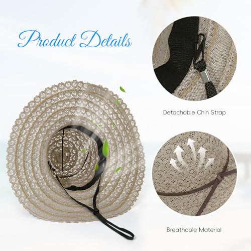 Womens Beach Sun Hats for Summer, Floppy Packable Wide Brim Hat for Vacation Travel - color: Khaki