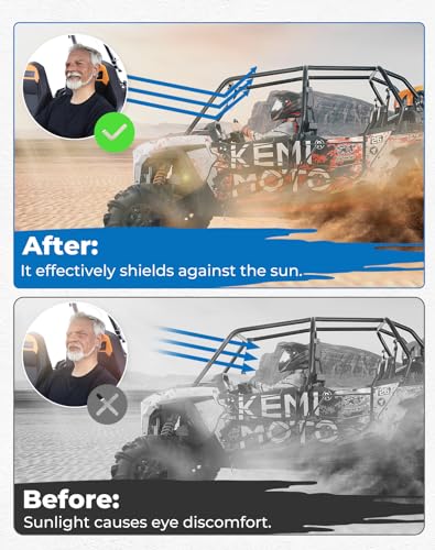 KEMIMOTO Oversized UTV Sun Visor Large Surface Fit 1.5-2 inches Roll Bars - size: 15.4 x 8.3 inches