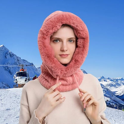 HUAMULAN Women Cable Knit Balaclavas Winter Fleece Lined Beanie Hat - color: Dusty Pink