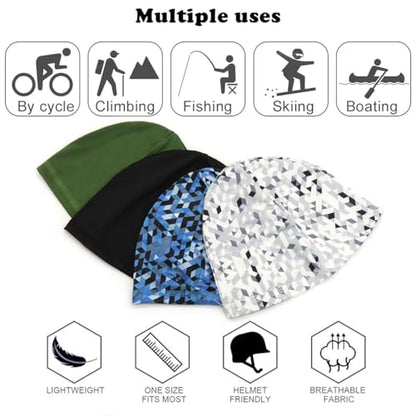 4 Pieces Skull Caps Running Cycling Beanie Hats Breathable Helmet Liner Sleep Hats for Men Women - color: G: Grey White Square+blue Square+black+army Green