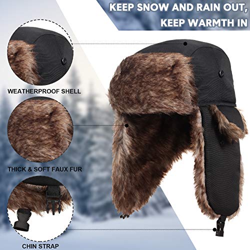 SATINIOR 1 Pcs Unisex Trapper Hat with Chin Strap Earflaps Hat - color: Black