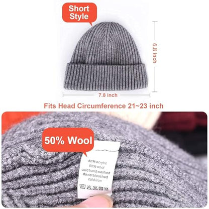 ROYBENS Swag Wool Knit Cuff Short Fisherman Beanie for Men Women Winter Hat - color: 1pcs-caramel