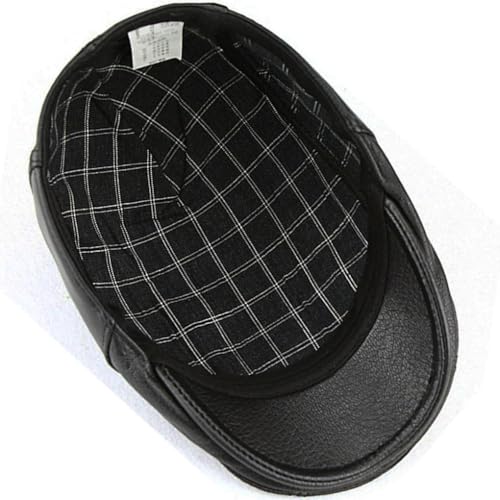 Men's Lambskin Leather Newsboy Flat Cap Gatsby Ivy Cap Driving Hat - color: Black