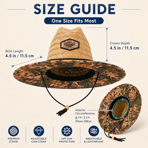 Palmyth Straw Hat for Men & Women Sun Hats, Beach Hat, Fishing Hat UPF 50+ - color: Mistygrovecamo