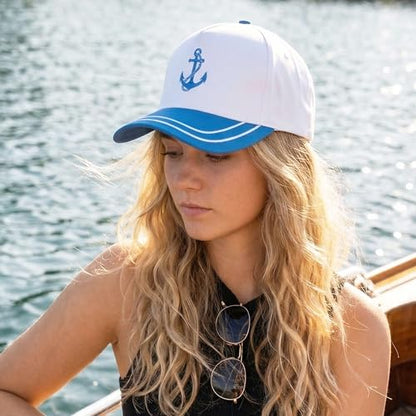 D&Y Retro 2-Tone Canvas Baseball Cap for Women - Funny Embroidered Distressed Snapback, Adjustable Cotton Dad Hat - color: Anchor-blue