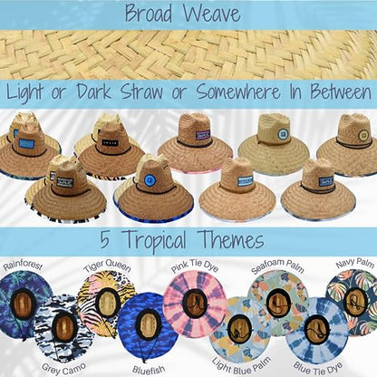 Qwave Straw Hats for Women - Stylish Tropical Print Designs, Beach Gear Sun Hats for Women, Lifeguard Hat with Sun Protection - color: Pink Tie Dye