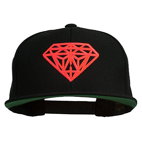 Big Diamond Outline Embroidered Flat Bill Black Cap - color: Neon Orange