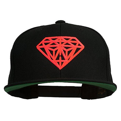 Big Diamond Outline Embroidered Flat Bill Black Cap - color: Neon Orange