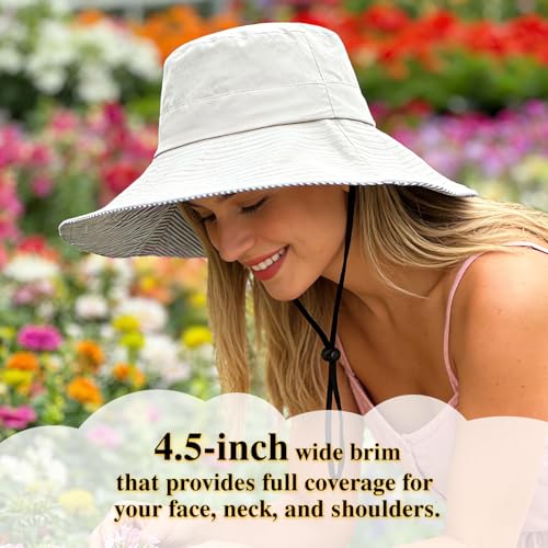 Sun Hats for Women Wide Brim Foldable Beach Hat UV UPF50+ Summer Sun Protection Bucket Hat for Outdoor, Gardening, Travel - color: Light Gray