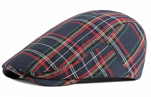 DIYDECAL Plaid Newsboy Hats Retro Flat Cap Gatsby Cabbie Driving Hat for Mens Womens - color: Navy Blue