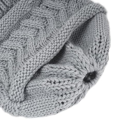 Rosoz 2 Pack Ponytail Beanie for Women,Winter Warm Beanie Tail Soft Stretch Cable Knit Messy High Bun Hat - color: 2pack-khaki/Light Grey