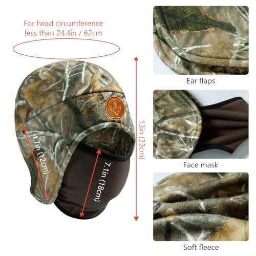 BASSDASH Unisex Soft Fleece 2-in-1 Hat with Mask Ear Flap - color: Autumn Forest & Brown