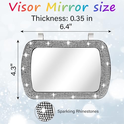 BFXM Car Visor Mirror, Clip-On Car Mirror Vanity with White Bling Diamonds - color: White