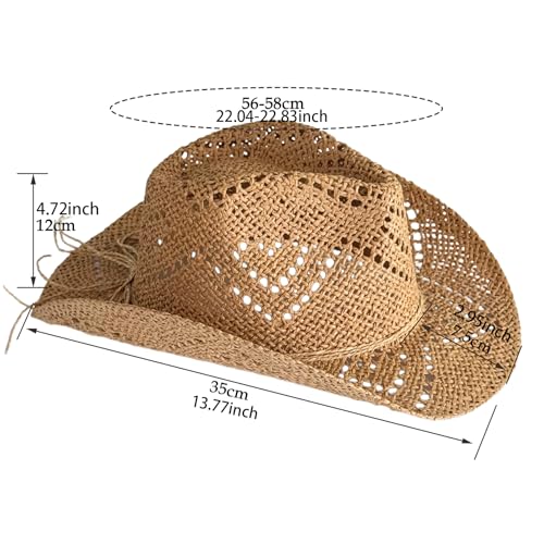 Straw Cowboy Cowgirl Hats for Women Men Shapeable Short Brim Beach Hat Western Sun Hats for Rodeo Country Party - color: White