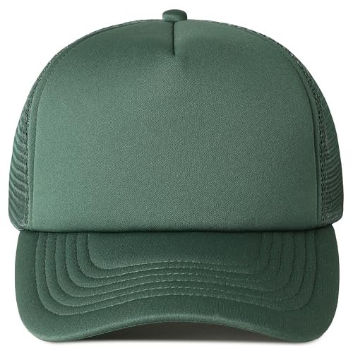 MIRMARU 5 Panels Blank Foam Front Two Tone Solid Trucker Mesh Back Baseball Cap with Adjustable Snapback Strap - color: Solid-dark Green