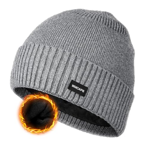 Wmcaps Fleece Lined Beanie Warm Winter Knit Hat for Men Women Cold Weather - color: Grey