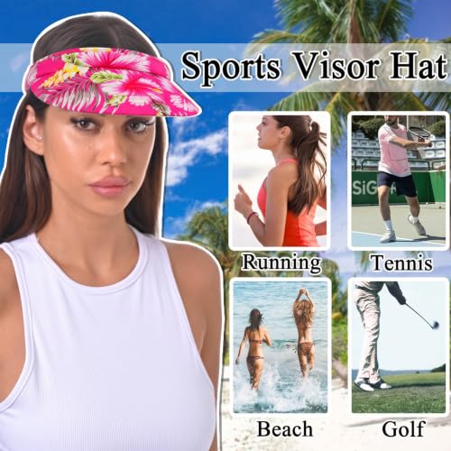 3 Pack Sports Sun Visor Hat Women Men Adjustable Clip On Visors Outdoor Golf Beach Cap - color: Flower-black, Navy, Rose